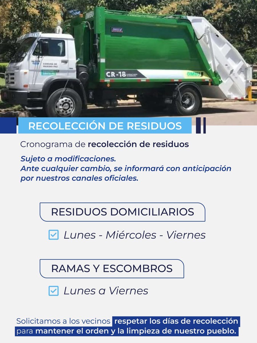 Cronograma de recolección de residuos